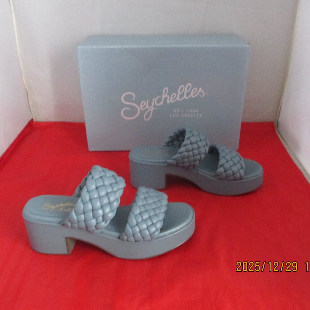 Seychelles Novelty Leather Woven Slide Sandal $129 - US Size 6 - Blue - 1419